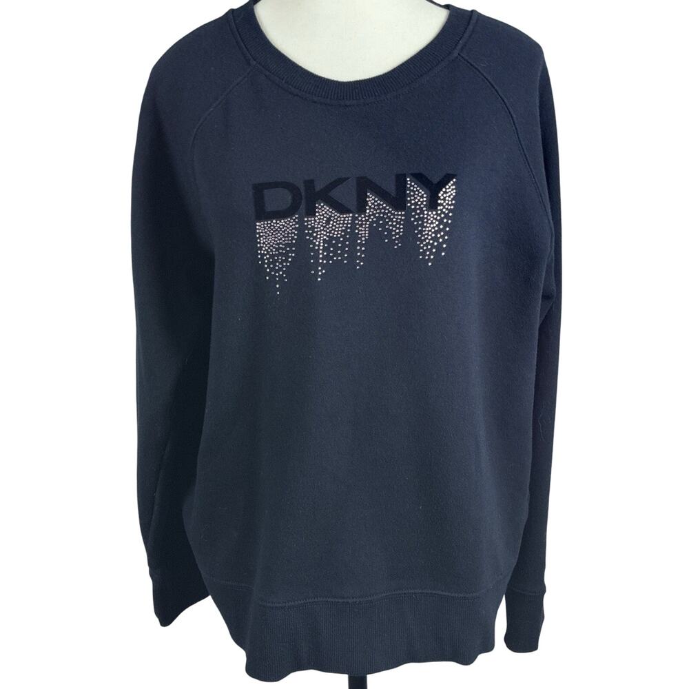 DKNY Sport Sz L Velvet Spellout Rhinestones Ice Waterfall LS Sweatshirt